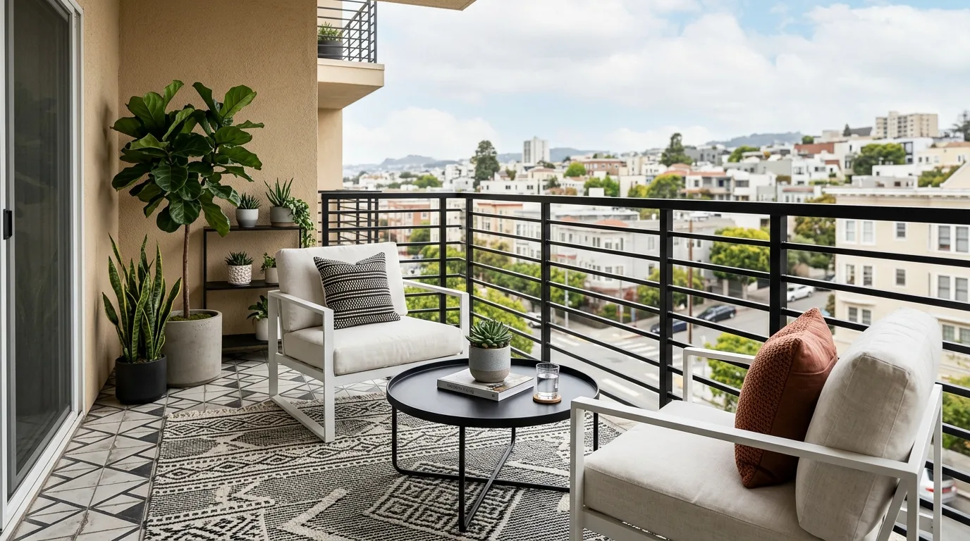 Dark Fence With White Patio Decor